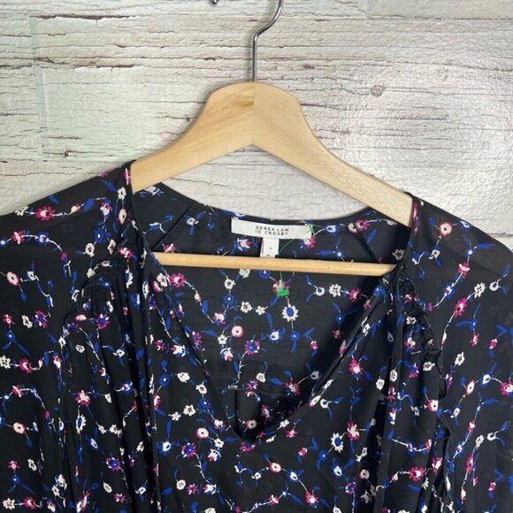 Derek Lam 10 Crosby blue floral top blouse black  size 6 - Picture 5 of 9